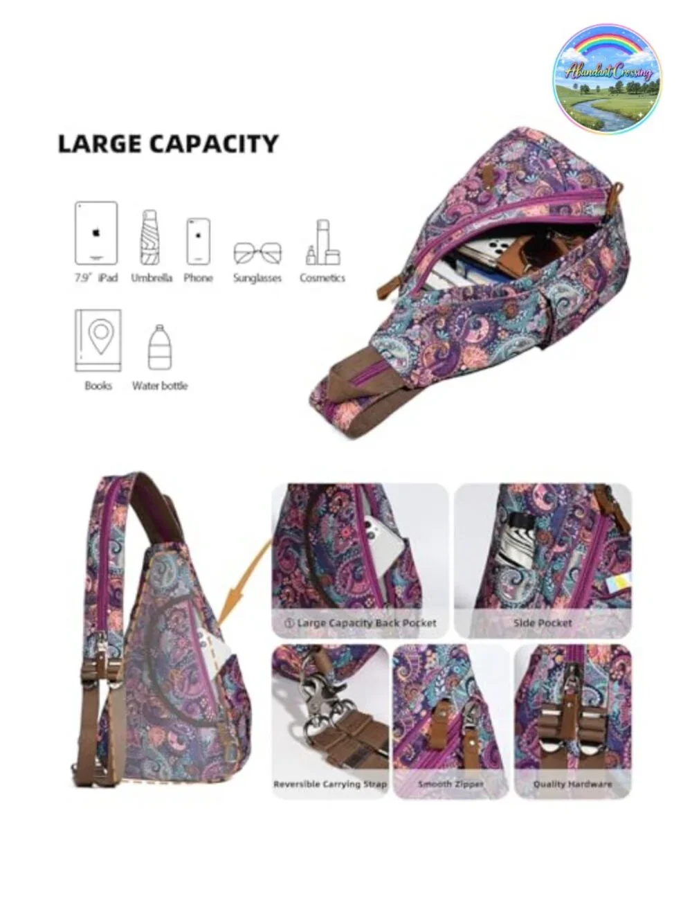Canvas Sling Bag - Small Crossbody Backpack Shoulder Casual Daypack